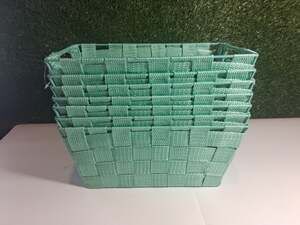 Woven Strap Storage Baskets Mint Green Stackable Bin Organizer with Handles Lot
